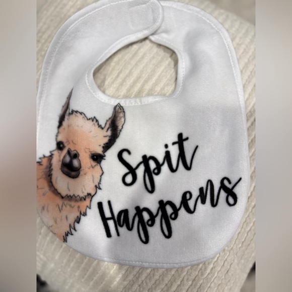 Funny Baby Bib “Spit Happens” Llama Graphic White Soft Infant Feeding Bib - Picture 3 of 6